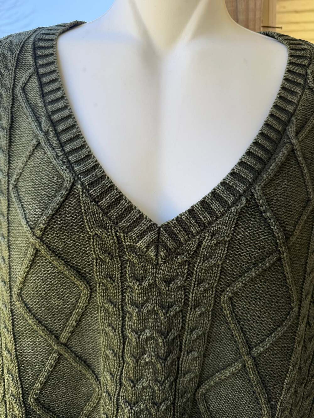 Natural Reflections 100%Cotton Women's Olive Green Cable Knit Sweater L Granola